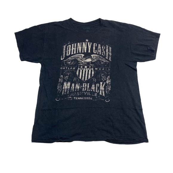 Johnny Cash Man In Black Tee Thrifted Vintage Style Size L - Picture 1 of 10